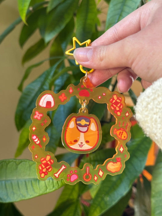 chuka corgi wreath dangle keychain